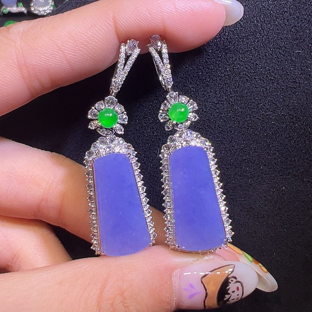 翡翠18K金镶嵌耳饰无事牌两用款可当吊坠