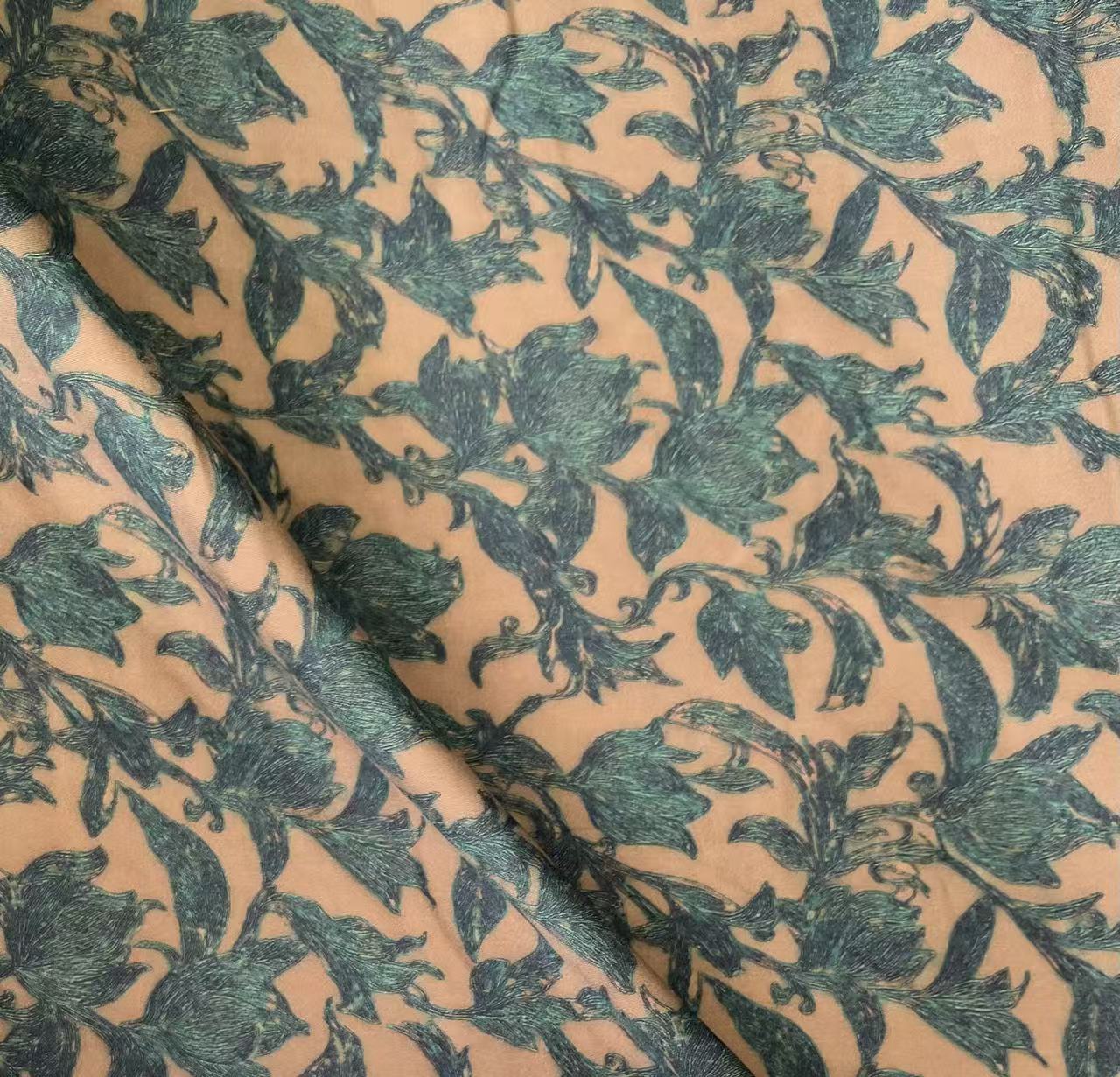 【绒兰】不透底有糯感！染底贡缎香云纱工艺布料 55号 绿花