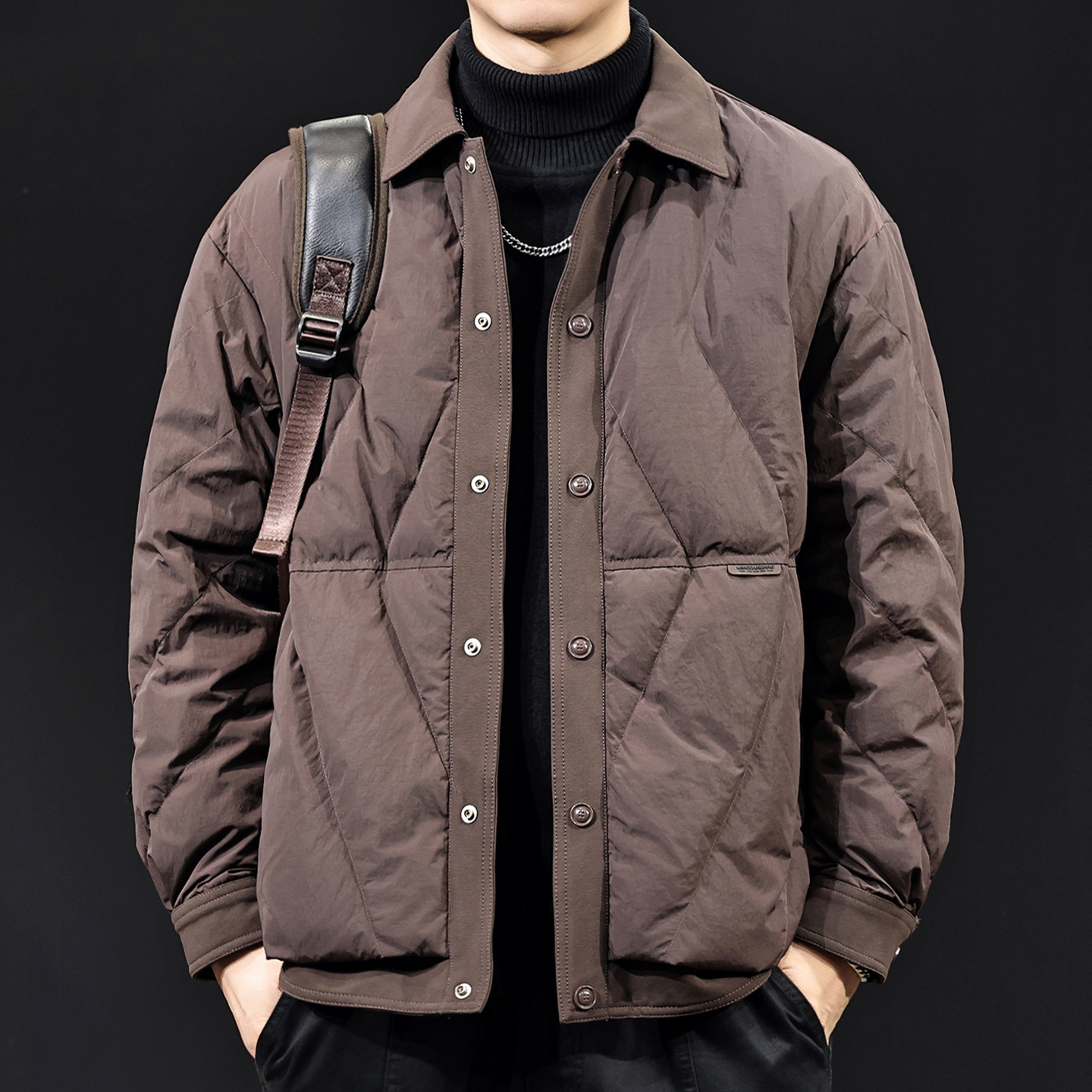 MR.MUDI/穆迪先生羽绒服男士外套秋冬潮牌翻领拼接轻薄白鸭绒美式