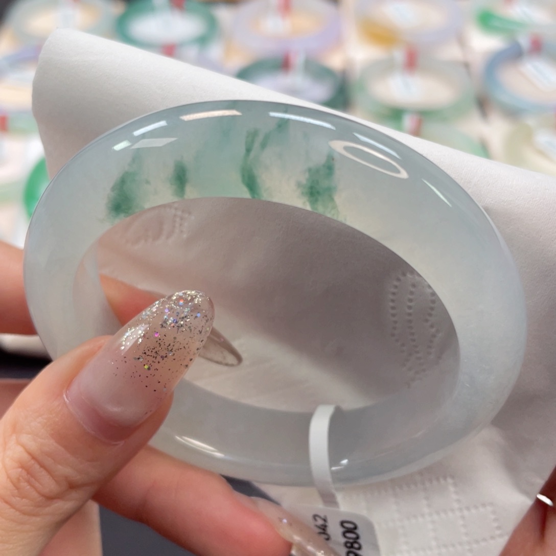 未镶嵌手镯翡翠54.5全条发光冰飘绿22号