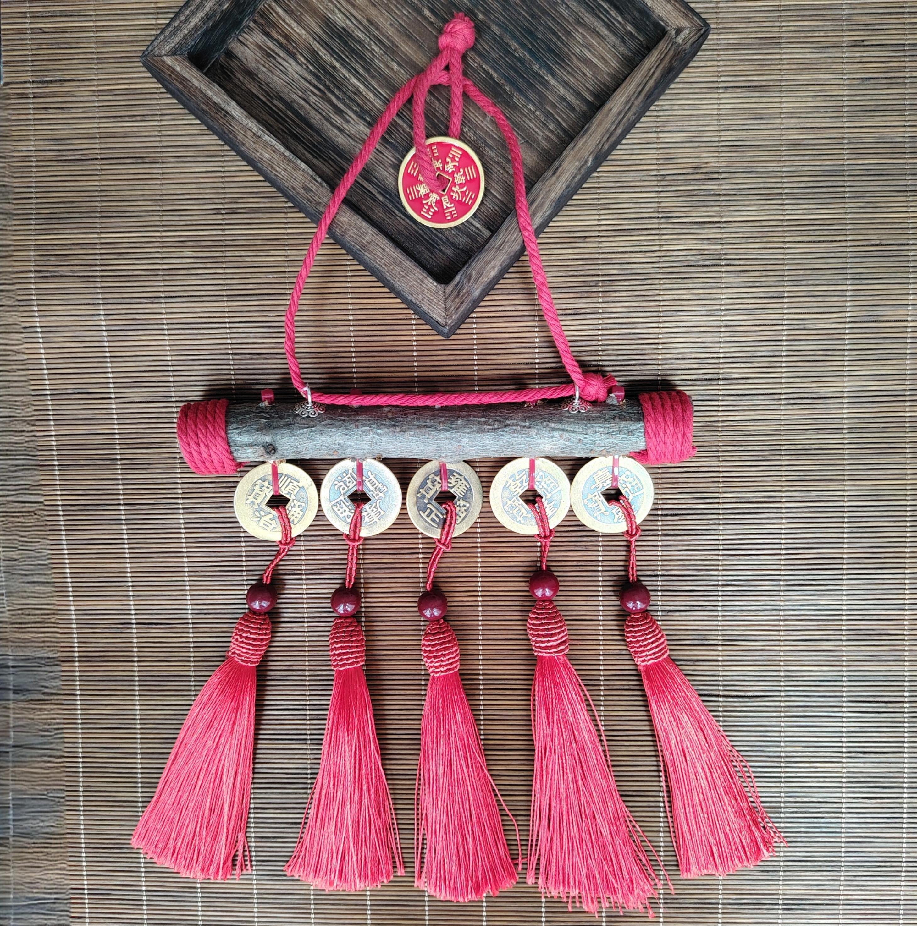 桃木五帝钱客厅玄关卧室中式挂件居家饰品纳福好运聚财