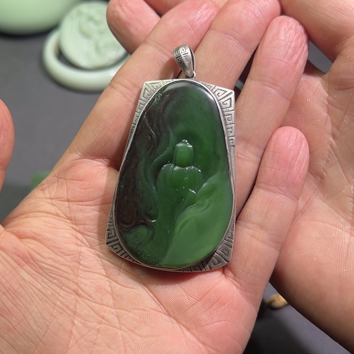 和田玉颈饰银S925镶嵌轮**世