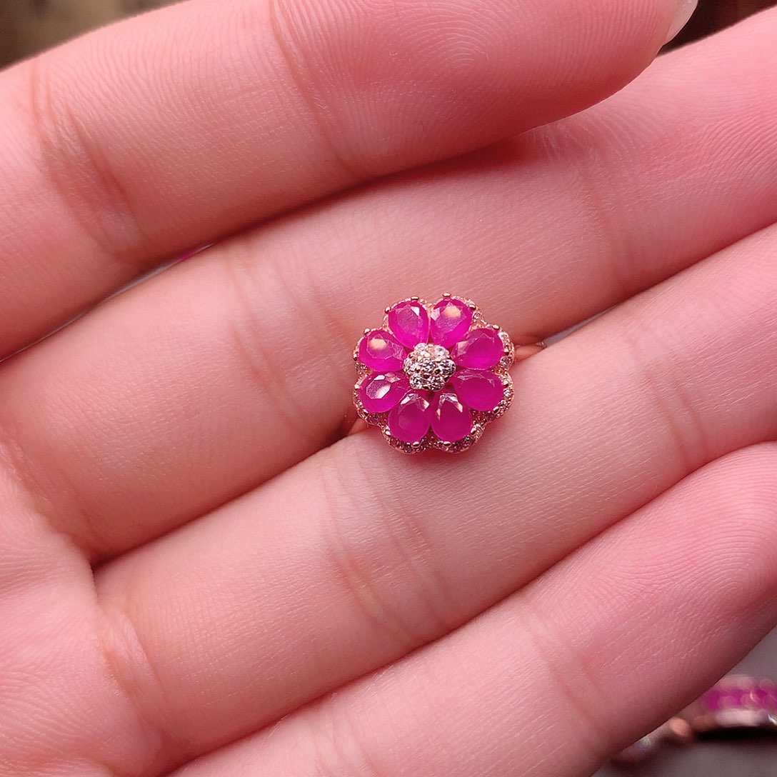 红宝石戒指银S925镶嵌