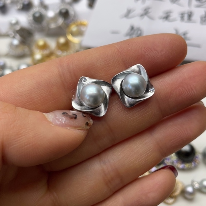 海水珍珠耳饰银S925镶嵌