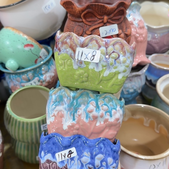 凑9块包邮，有孔，陶瓷花盆