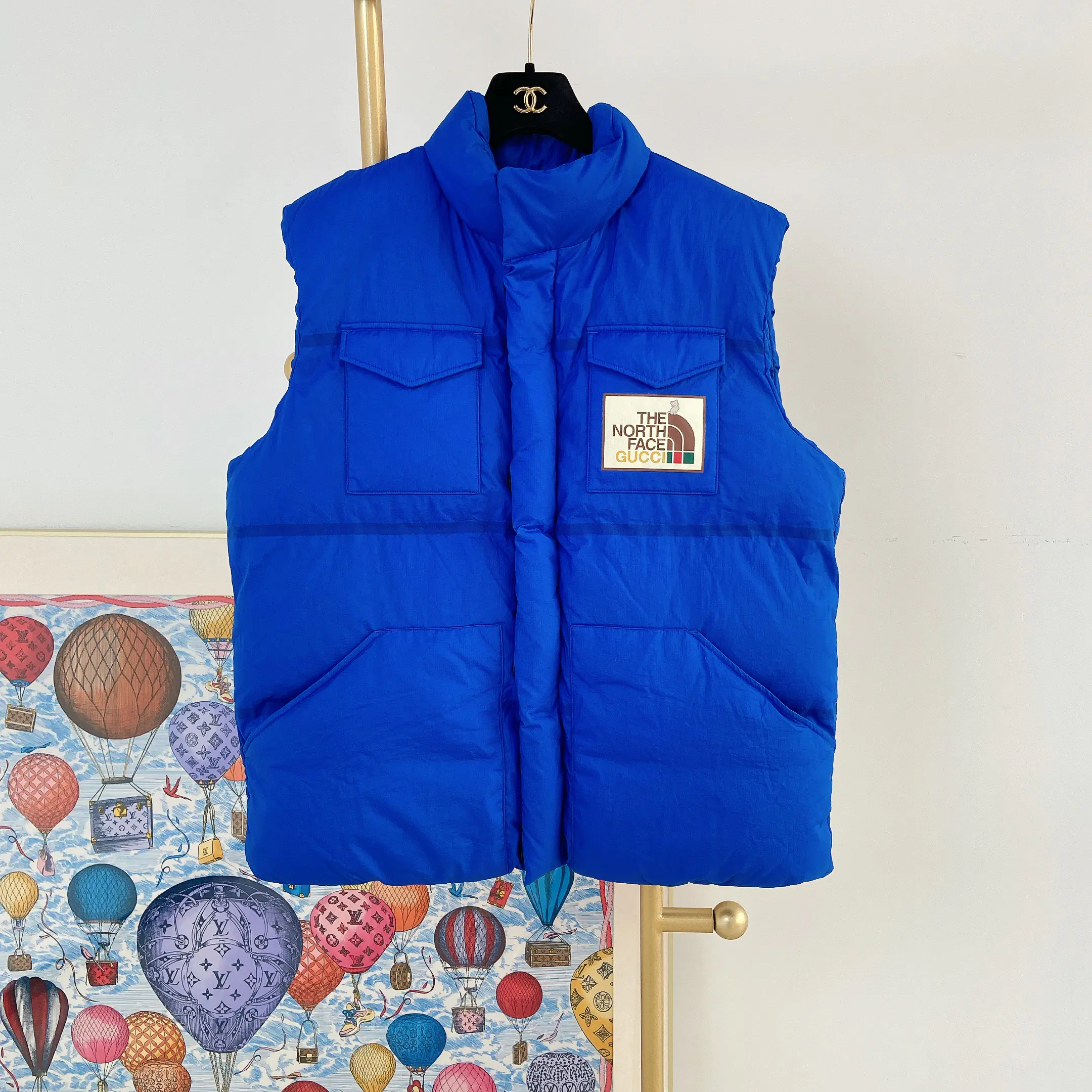 99新 GUCCI/古驰 古驰北面联名款蓝色羽绒马甲  M码