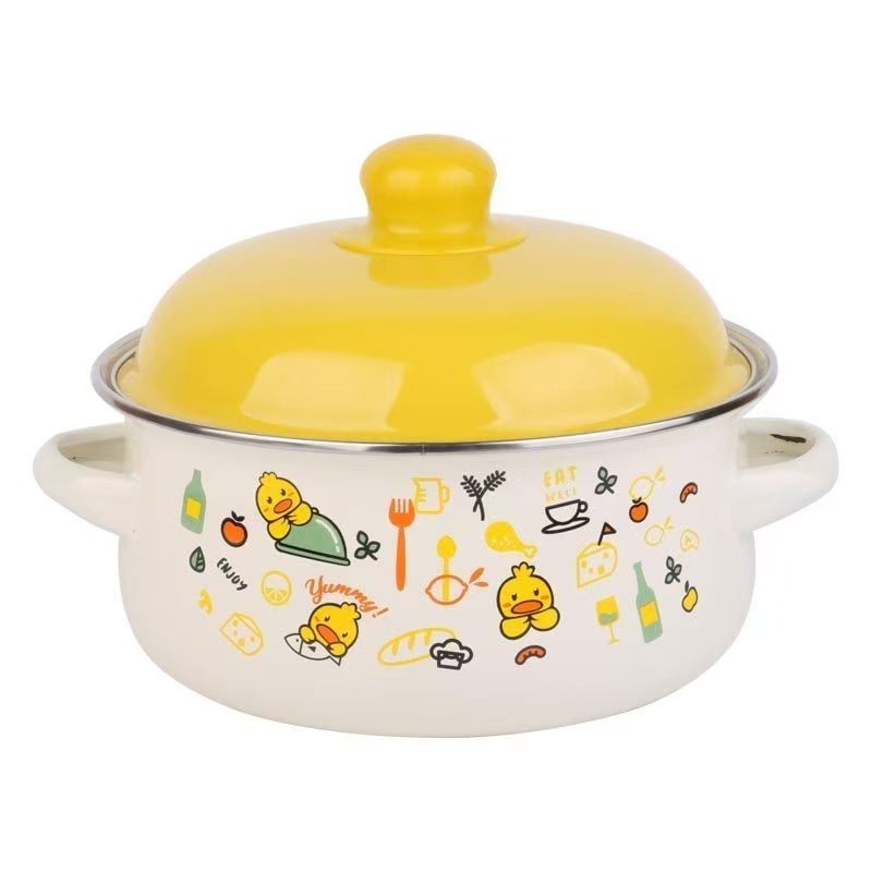 加厚16cm搪瓷双耳带盖锅搪瓷炖锅汤锅泡面锅小火锅