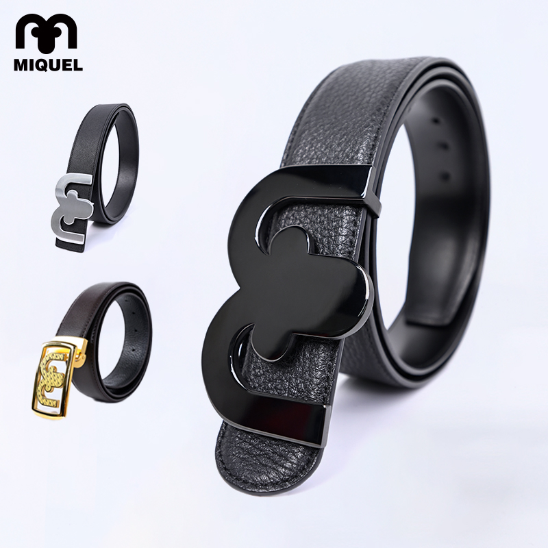 MIQUEL米盖尔商务皮带 经典logo 头层牛皮休闲腰带真皮时尚平滑扣