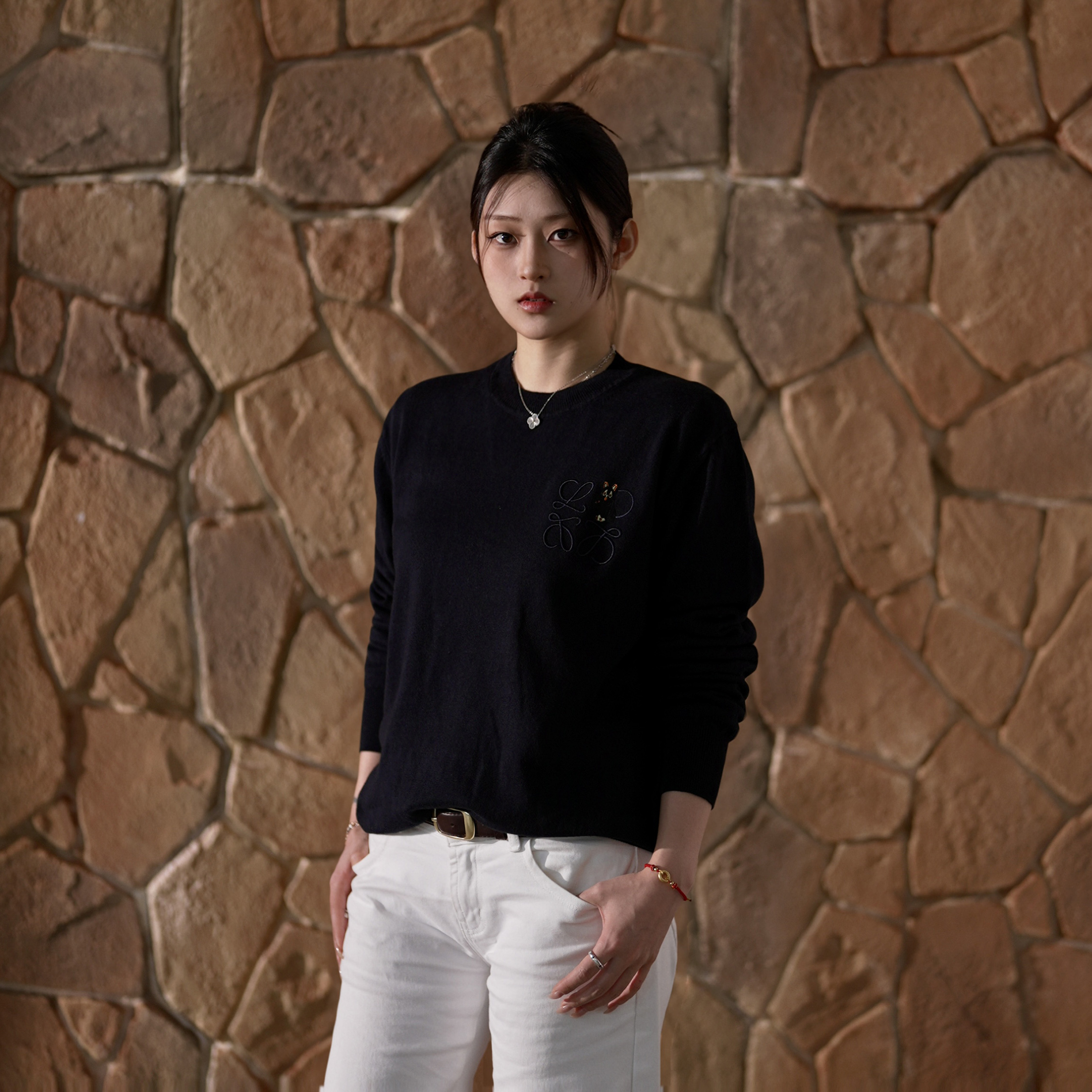 冬季上新羊绒混纺圆领小猫针织衫时尚潮流亲肤百搭男女同款