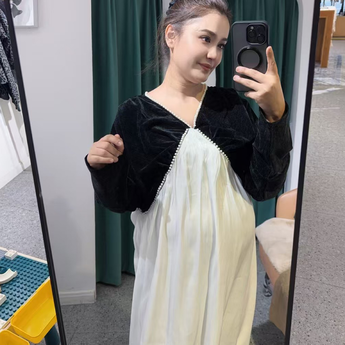 孕妇大码法式高级感连衣裙气质贵妇设计感长裙