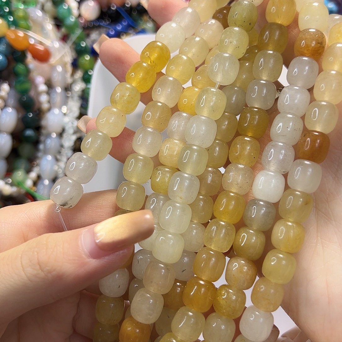 玛瑙/玉髓未镶嵌珠宝半成品金丝玉老型珠卡10一条