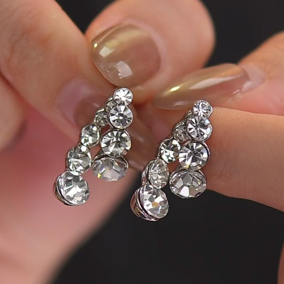 愿岛 黄铜合成锆石耳饰 法式气质简约前后戴两戴风锆石耳钉EH2951