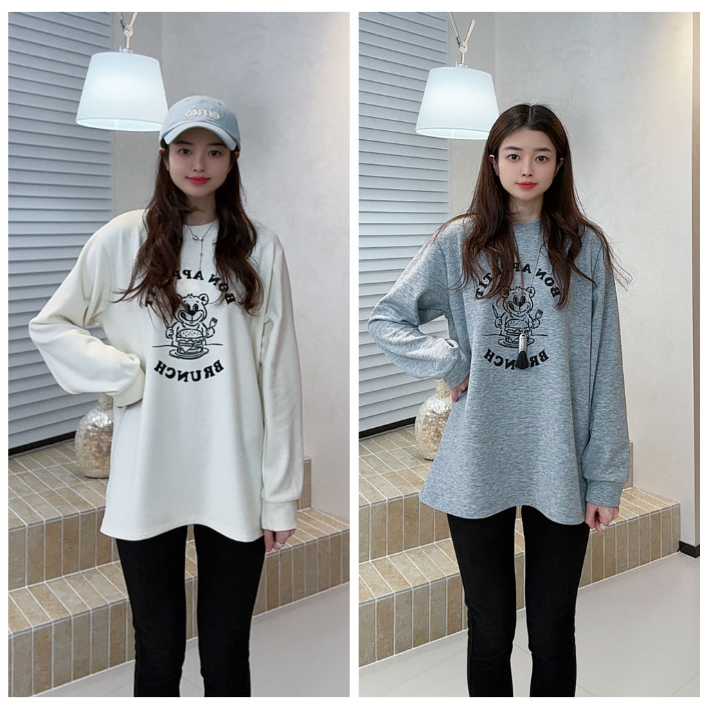 【ZMMY严选私服】冬款百搭减龄中长款字母卡通磨毛加厚T恤K5120903