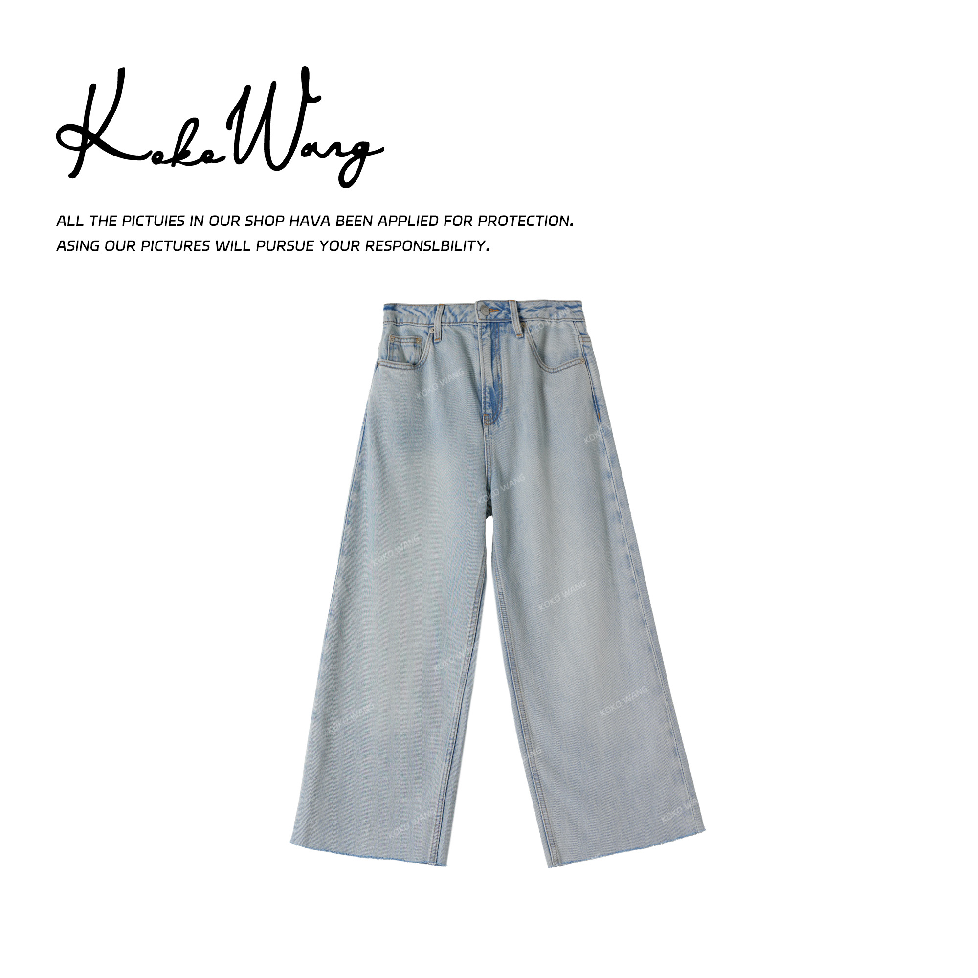 KOKOWANG新款刺绣字母莱赛尔棉显瘦八分毛边牛仔裤572974L05K43