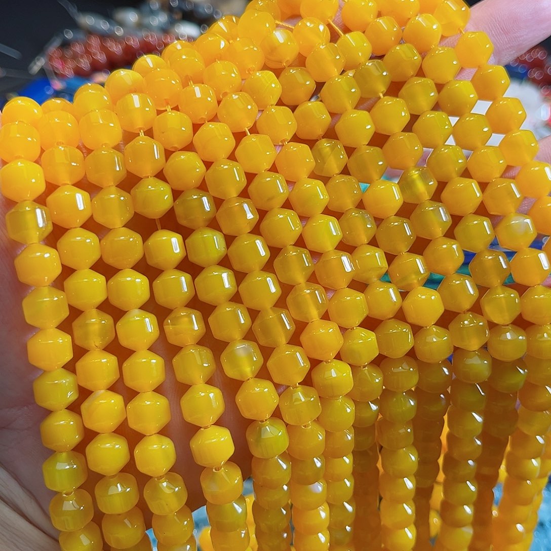 玛瑙/玉髓未镶嵌珠宝半成品蜜蜡黄玛瑙路路通一条10mm