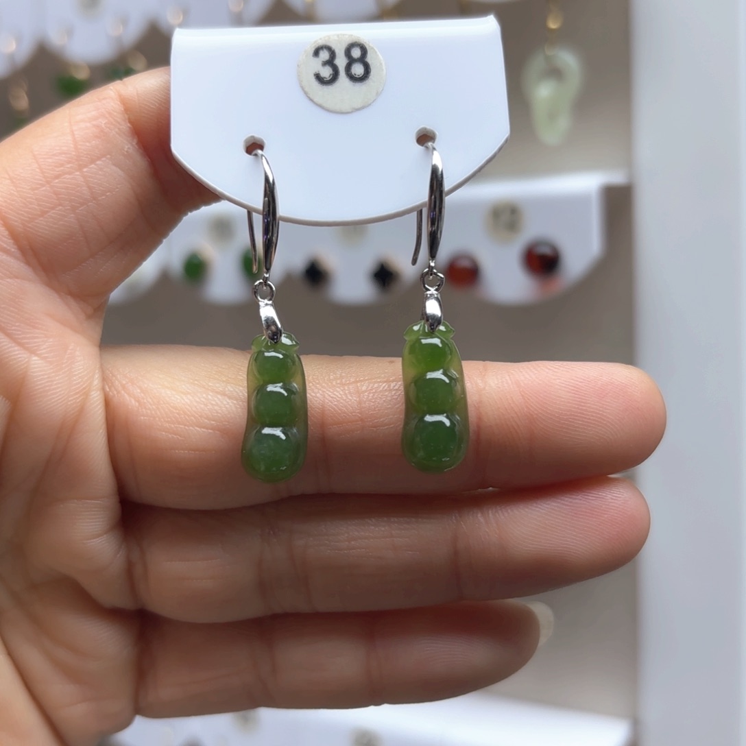 和田玉耳饰银S925镶嵌