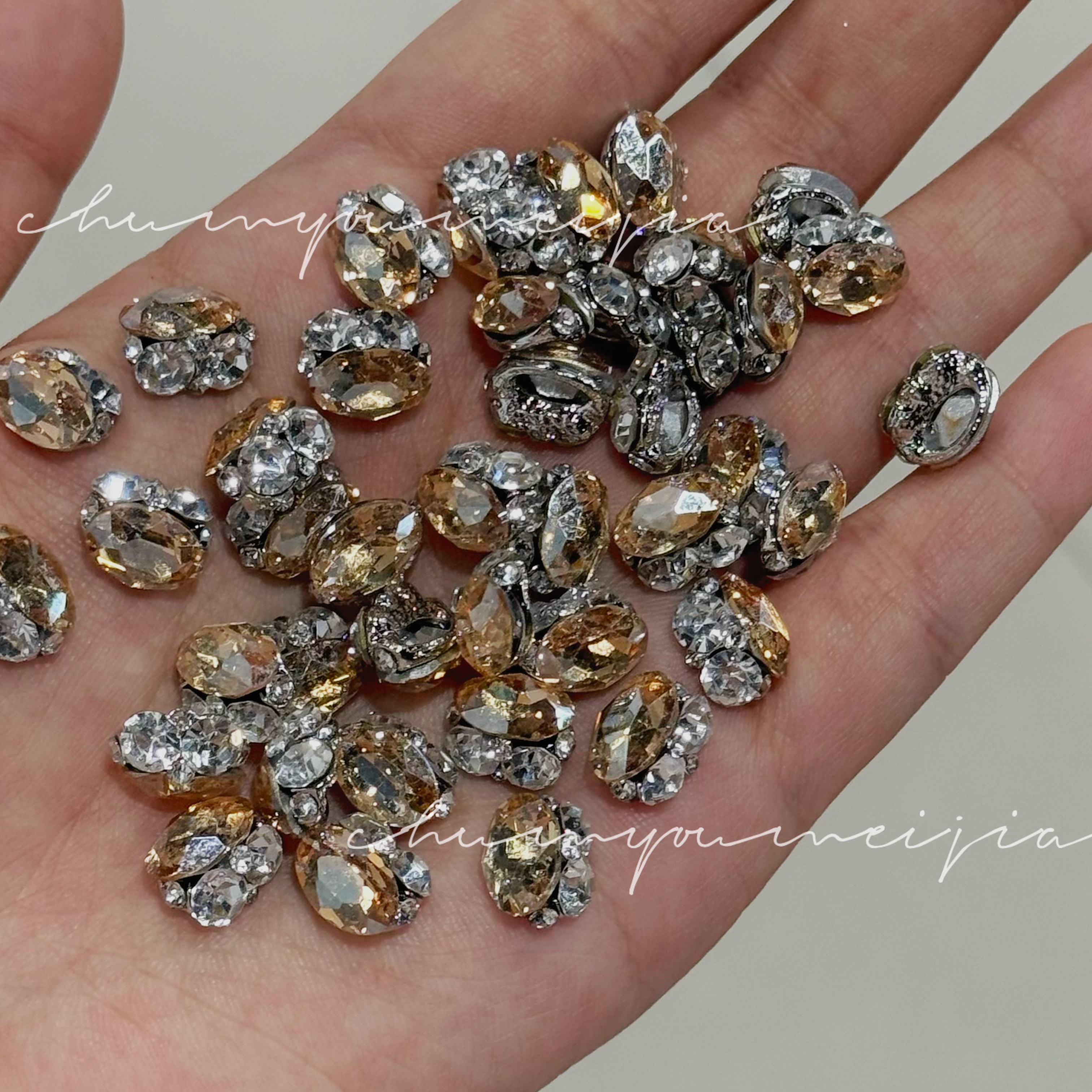 10颗美甲饰品高品鸽子蛋超闪成品小号瘦蛋香槟椭圆蛋形堆钻9*11mm