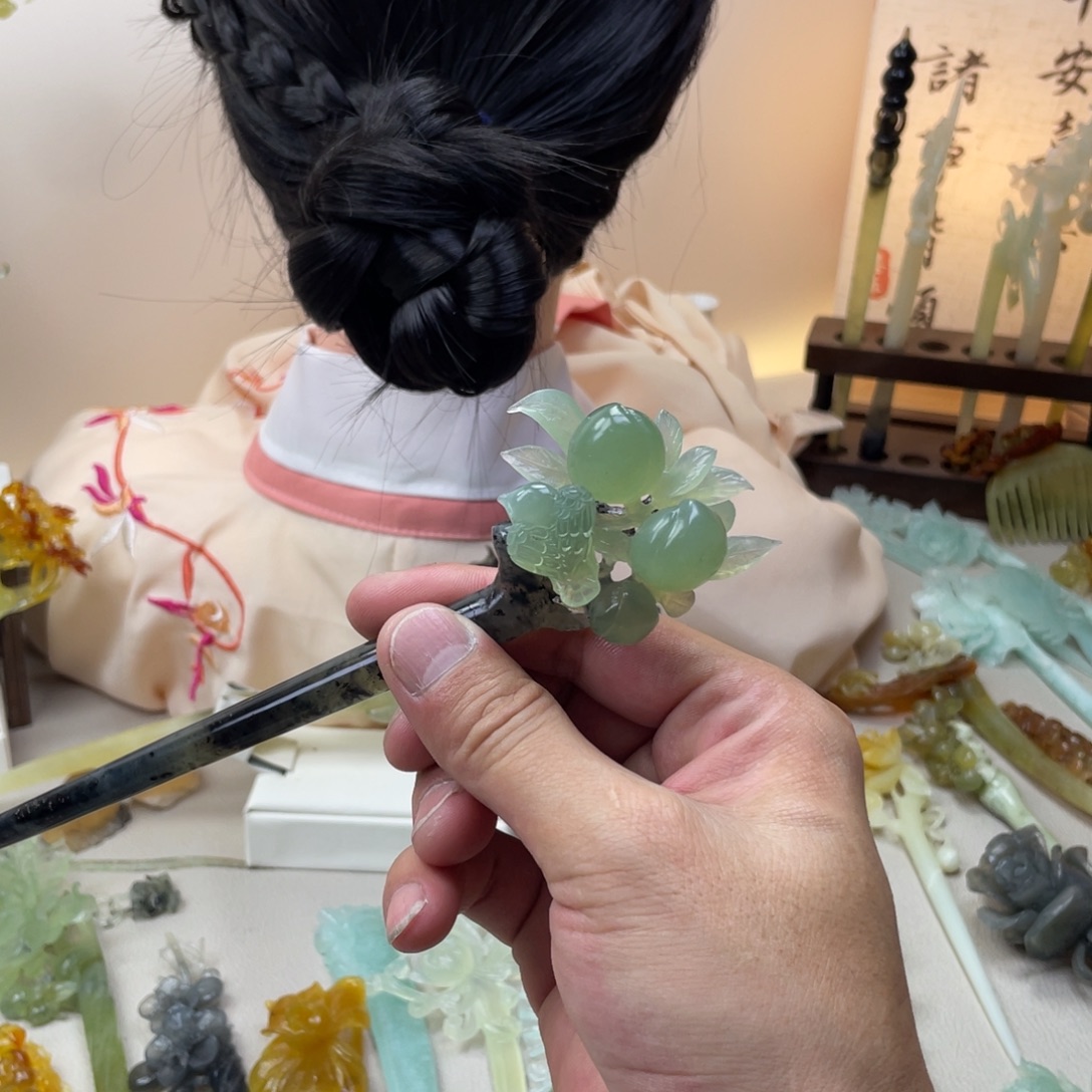 蛇纹石玉合金发饰发簪