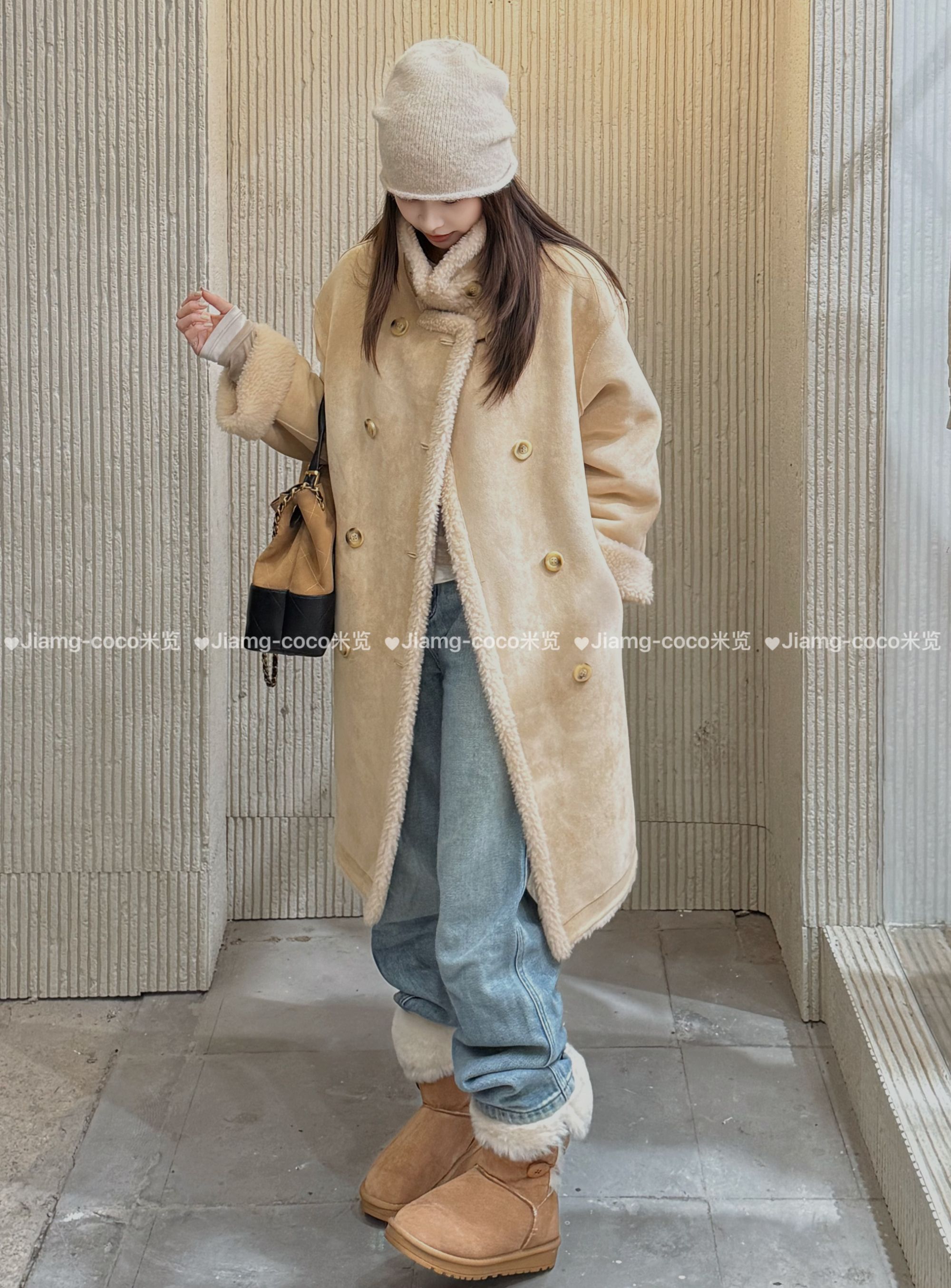 25新款【双面穿】100%绵羊毛宽松中长羊毛一体外套女（只能干洗）-826
