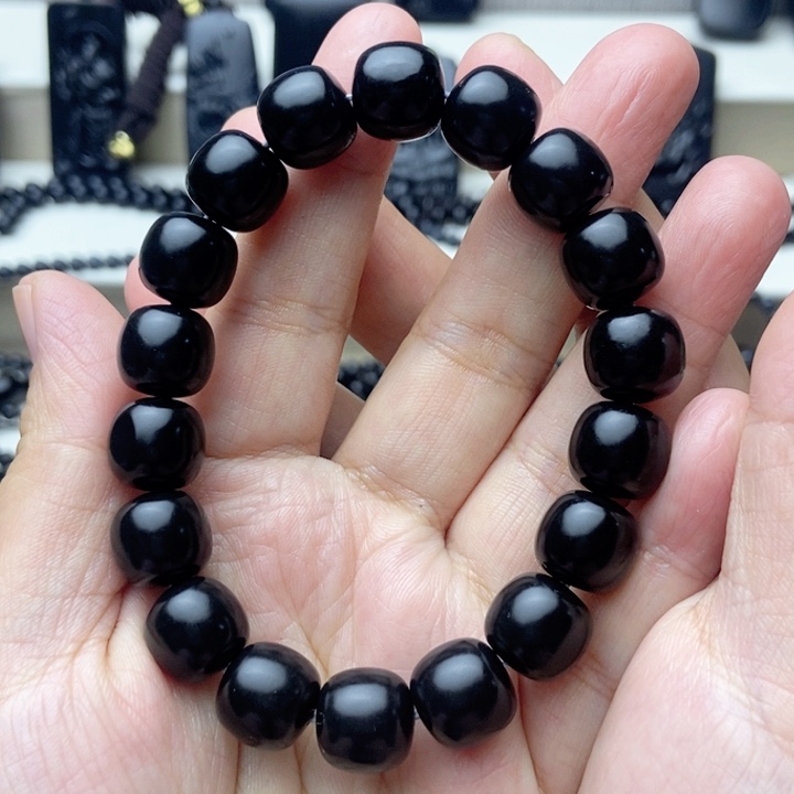 未镶嵌手链和田玉（墨玉）ღ****卡12老型珠宝级亚光手串