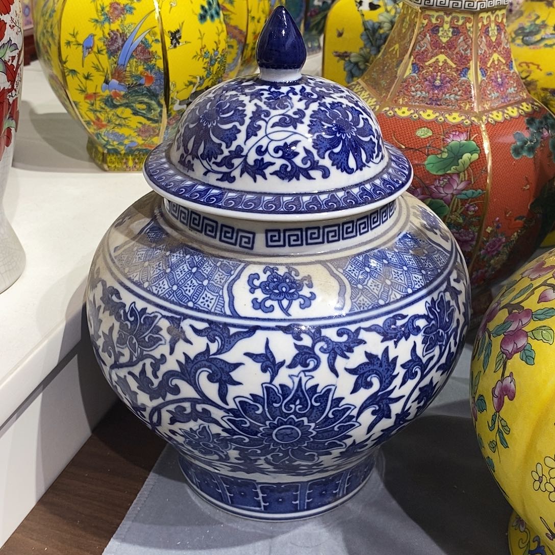 摆件陶24cm青花茶叶罐