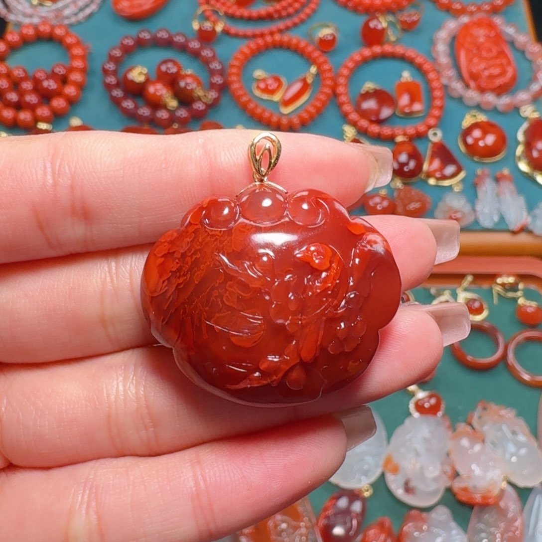 南红玛瑙南红18K金镶嵌