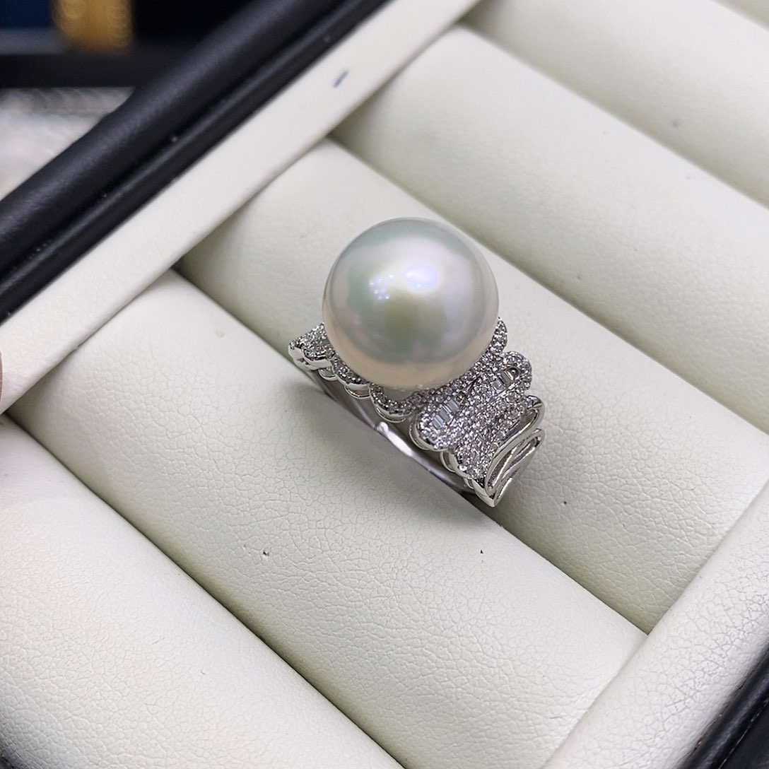 淡水珍珠戒指银S925镶嵌12-13m m