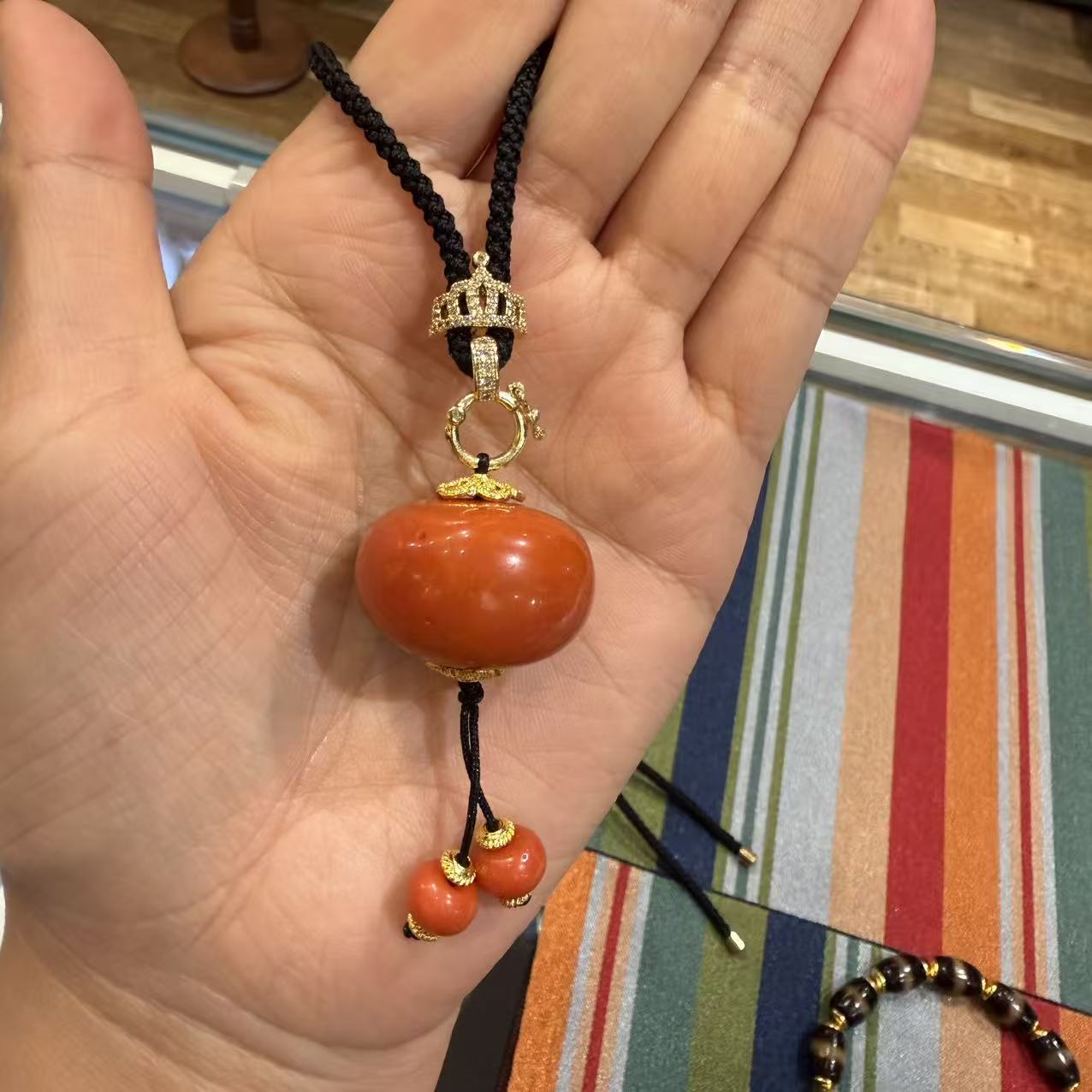 铜合金珐琅项链 手工单珠橘色毛衣链颈链19号