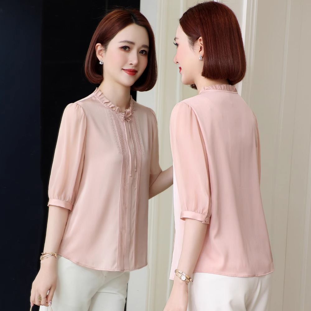 桑蚕丝短袖上衣中老年中式妈妈装杭州真丝小衬衫女高档夏季新款