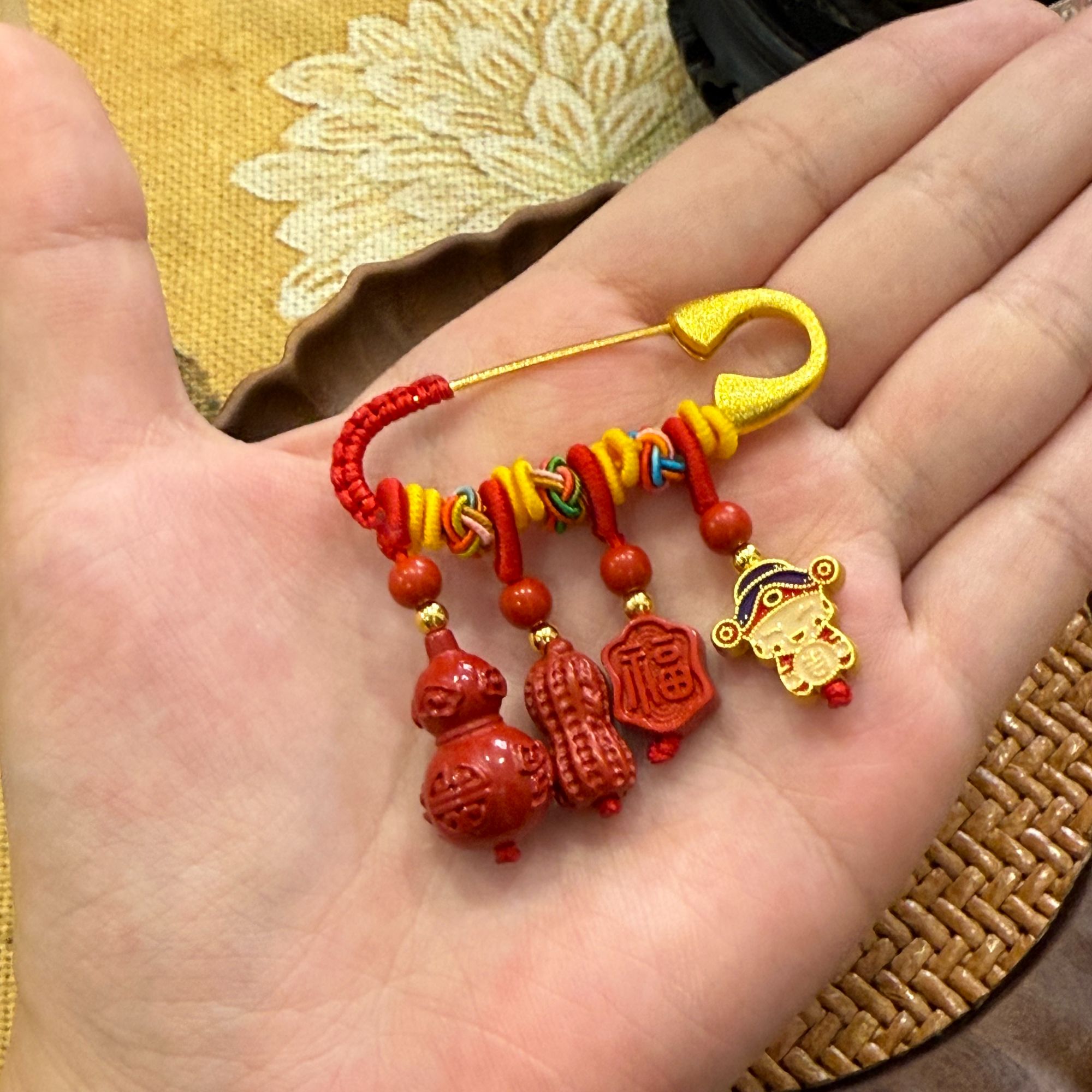 含辰砂工艺品普陀山新款【吉祥如意】桃木朱砂别针
