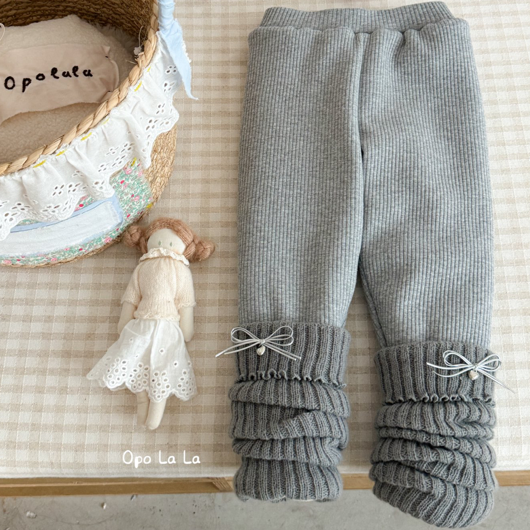 opolala·2025冬～蝴蝶结堆堆袜蚕厚丝棉打底裤77192女童卡通可爱
