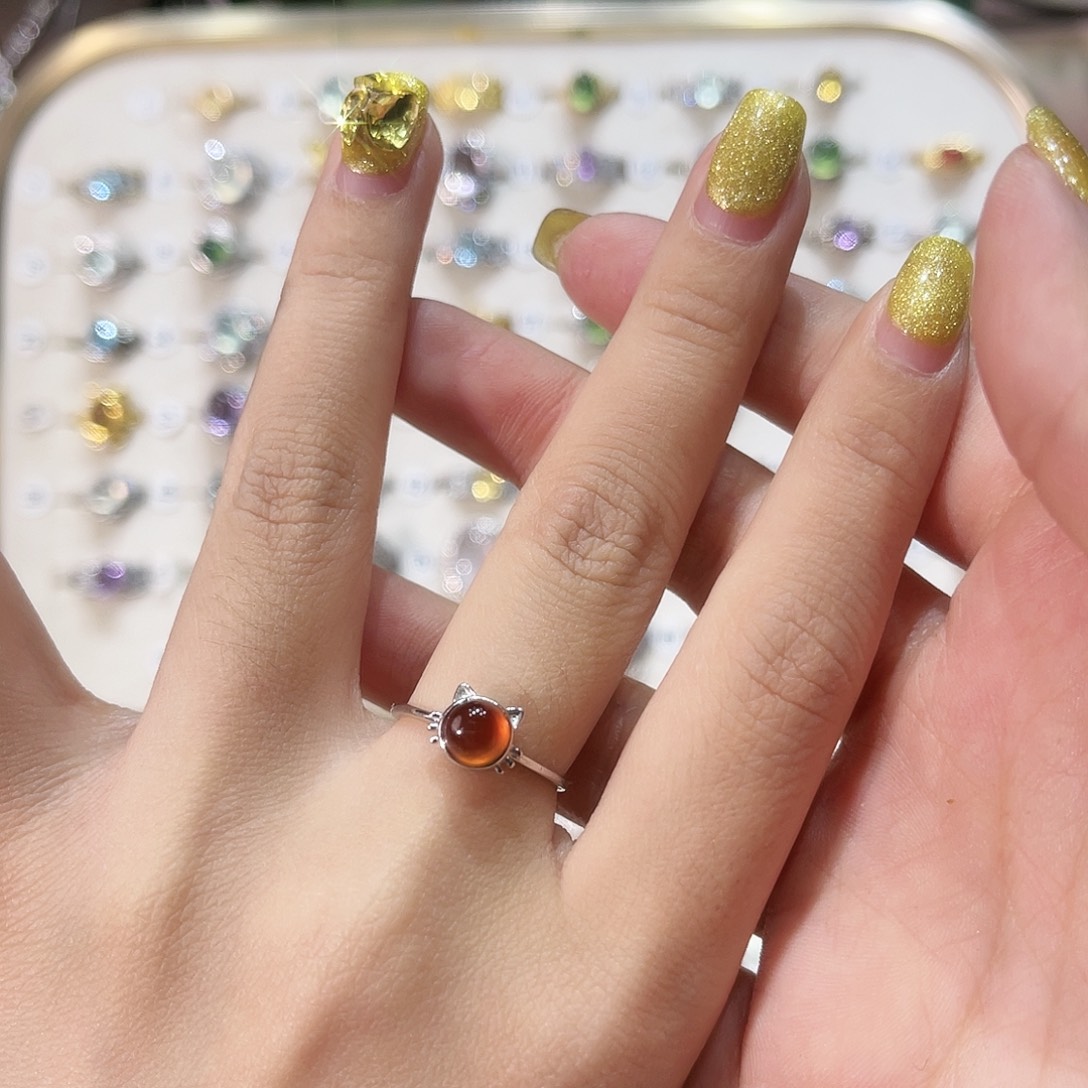 蛇纹石玉戒指银S925镶嵌