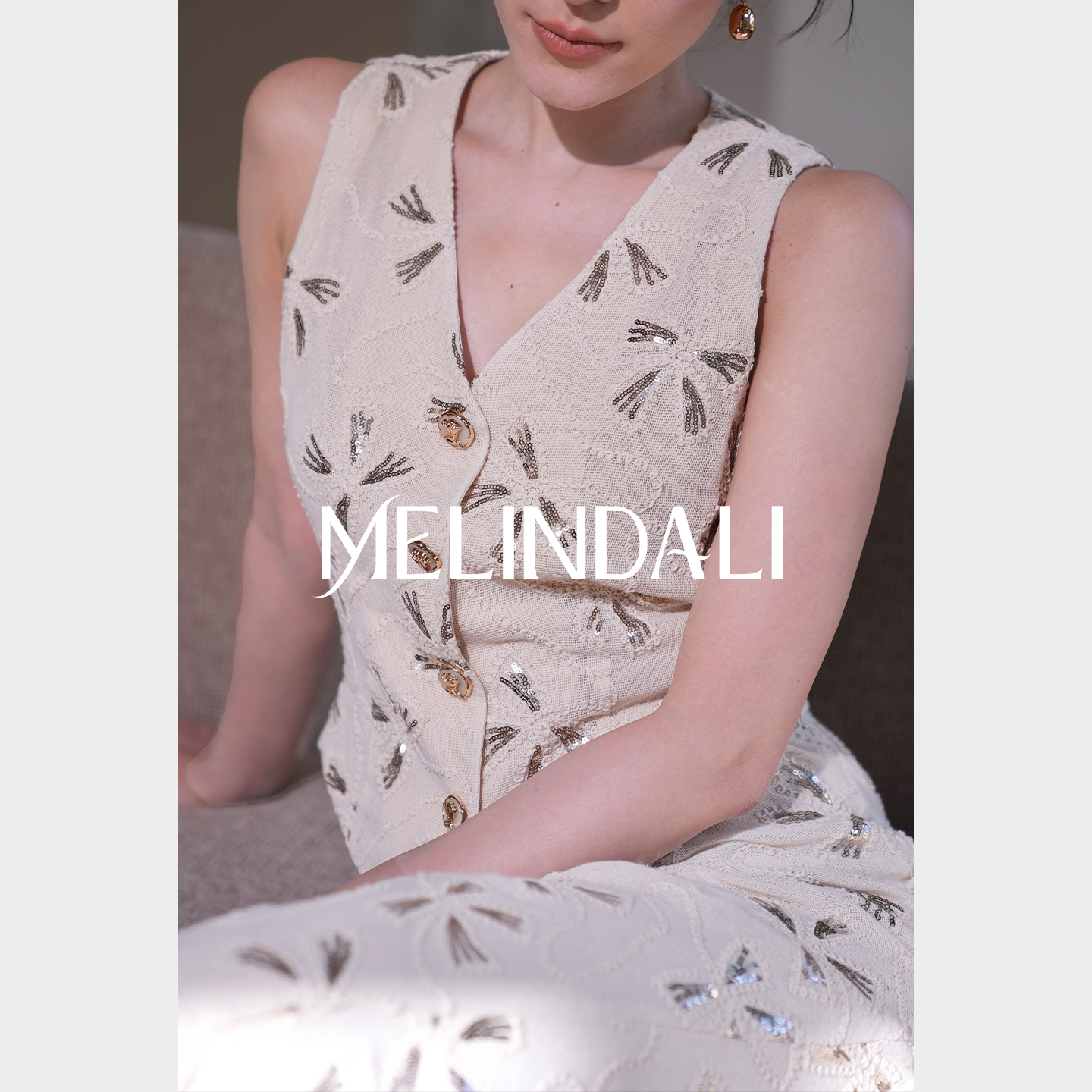 Melinda Li【金蝶鱼尾】棉珠片绣花马夹45°斜裁弹力高腰半身鱼尾裙