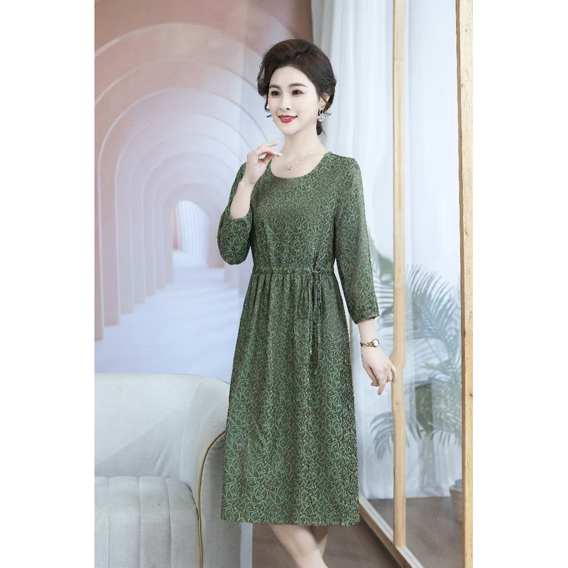 绿-叶叶生花裙 夏季时尚轻奢亲肤透气中长款连衣裙