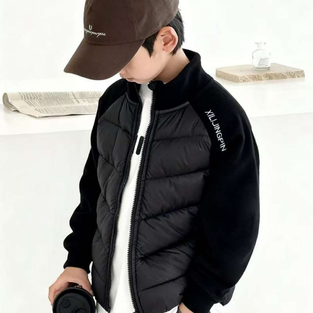 男童秋冬新款中大童加绒拼接轻薄羽绒百搭校服神奇上衣外套