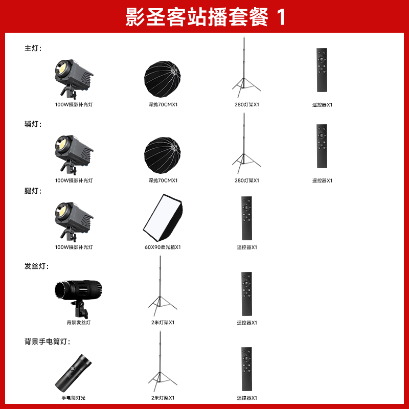 专业直播补光灯套餐含一对一调试 全身套餐