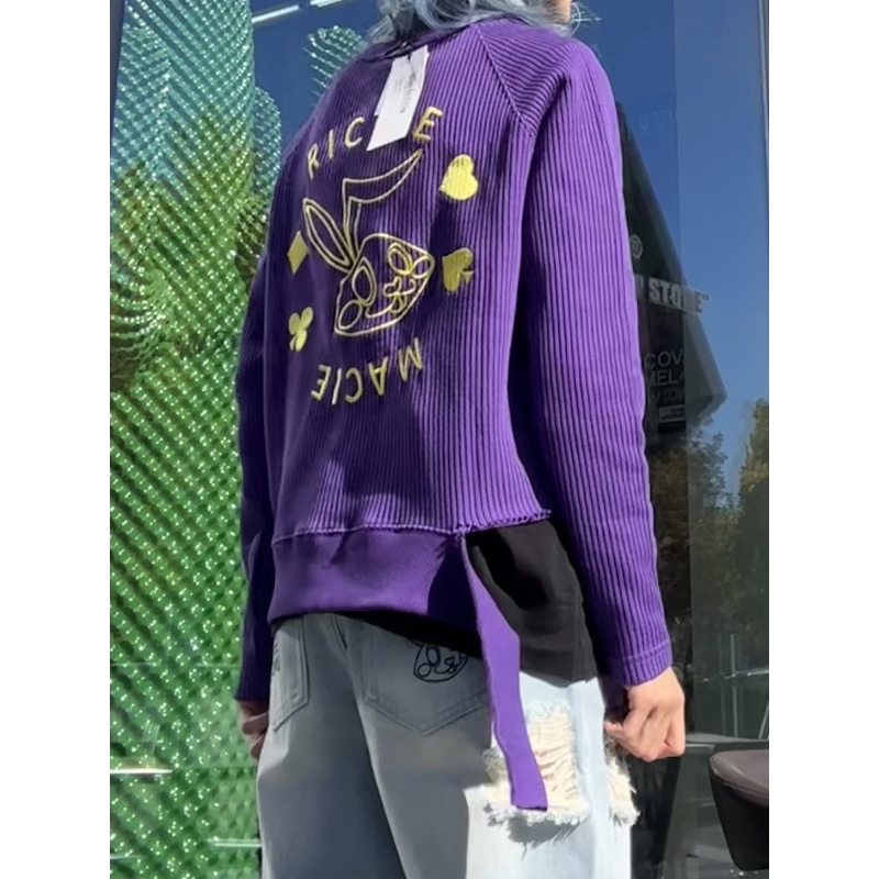 RM刺绣下摆破坏毛衣/RM烫闪破洞牛仔裤