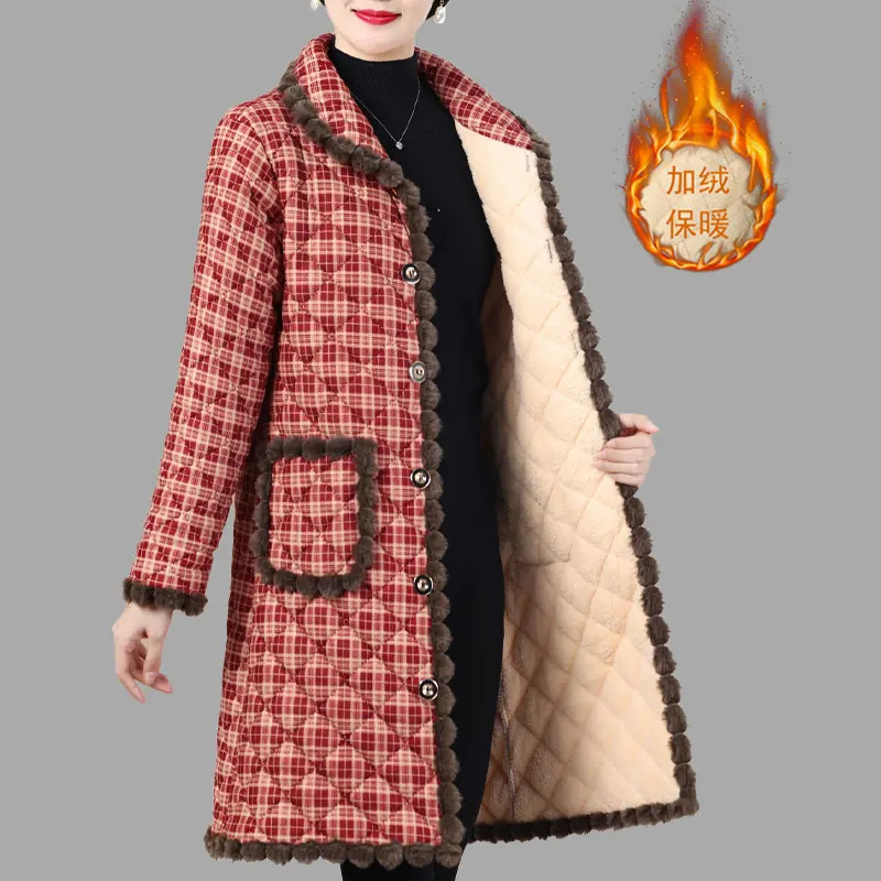 A0127棉衣中长款加厚中老年妈妈棉袄加绒秋冬外套保暖棉服冬加厚