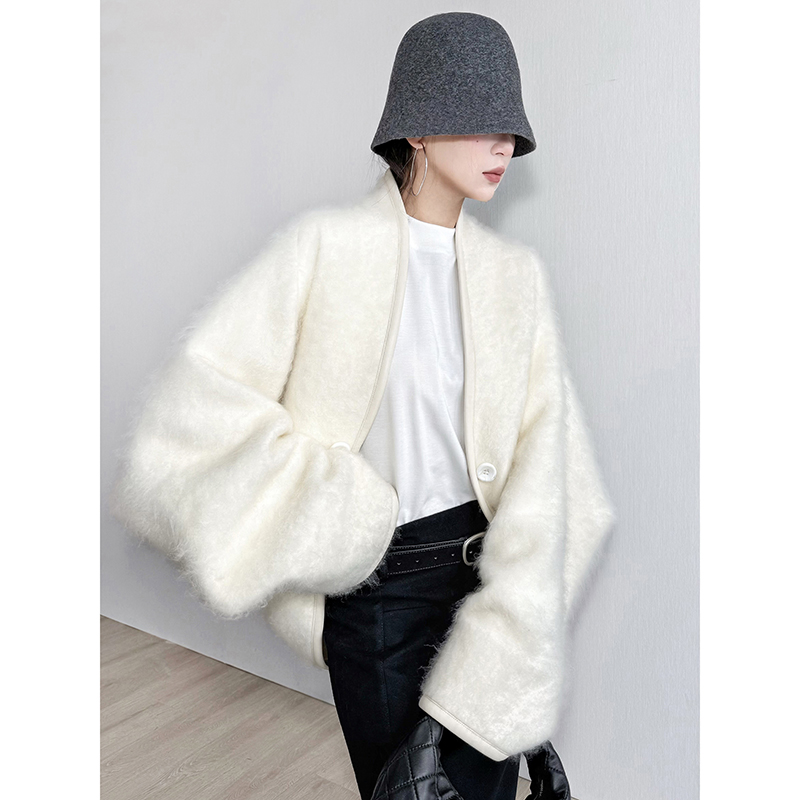 NancyCavally专柜款奢选进口澳毛/山羊绒 优雅格调蝙蝠袖毛呢外套