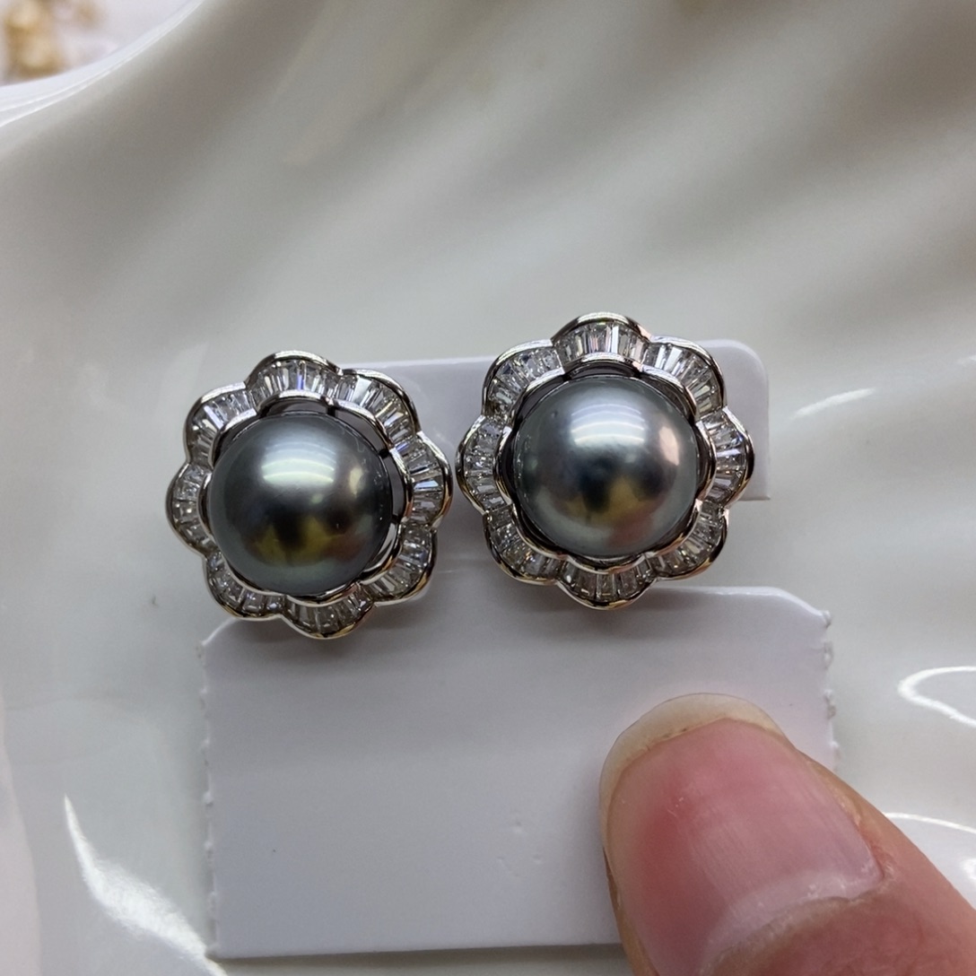 海水珍珠耳饰银S925镶嵌