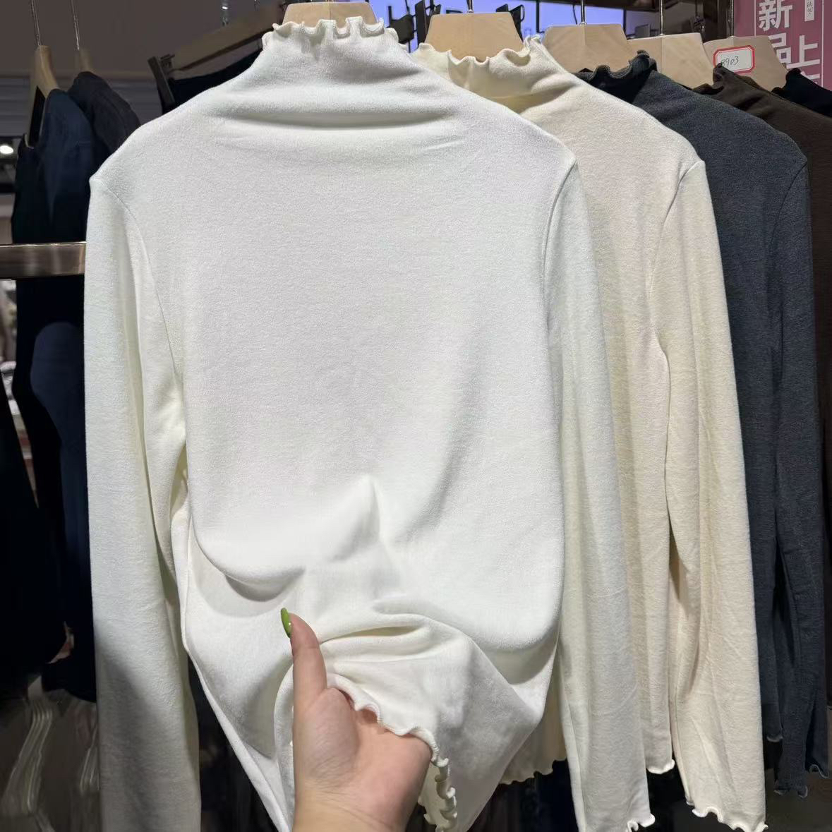 半高领磨毛内搭打底衫女士长袖修身木耳花边领秋冬韩版新款