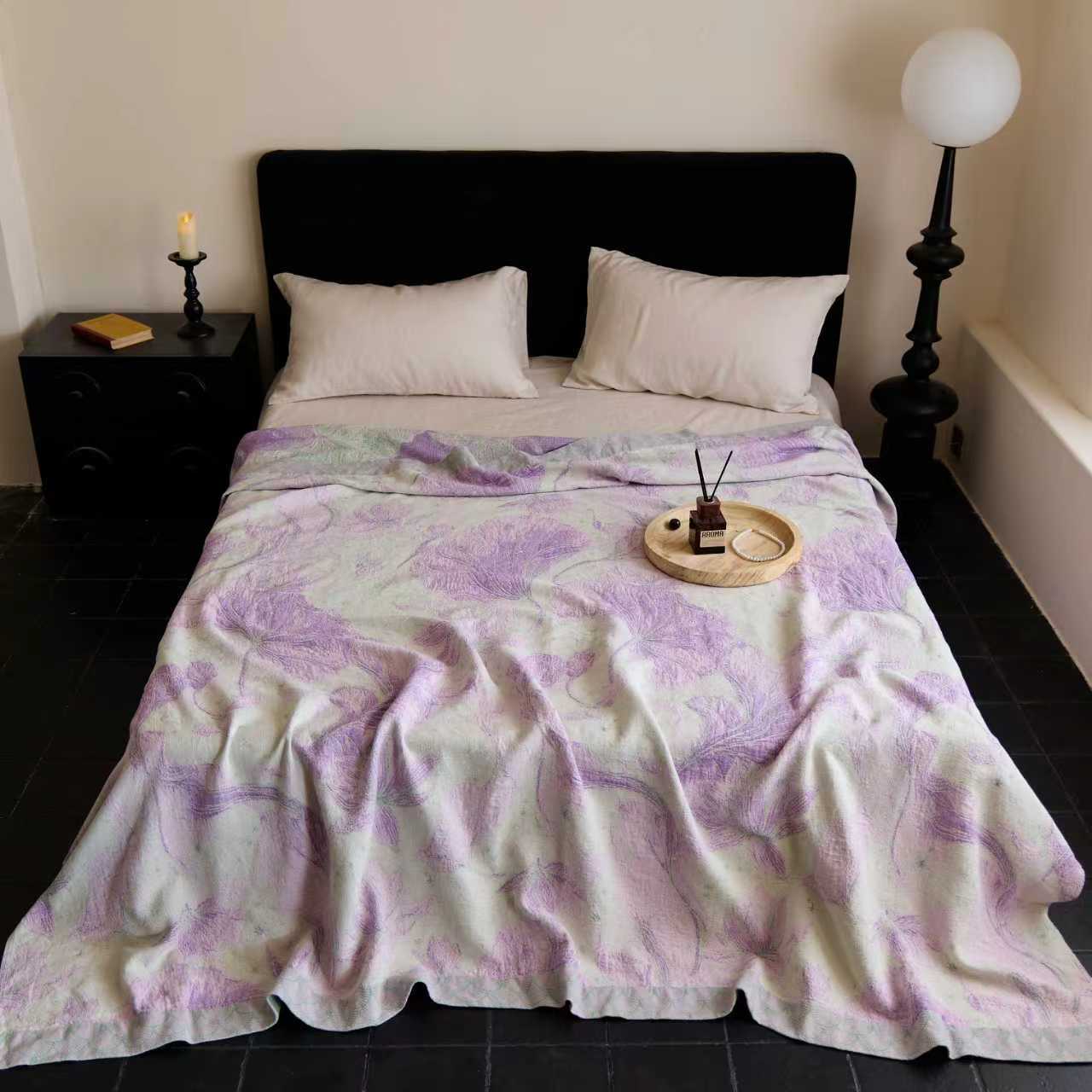 （浮光星遐紫）230*250cm高端轻奢天麻床盖多功能盖毯