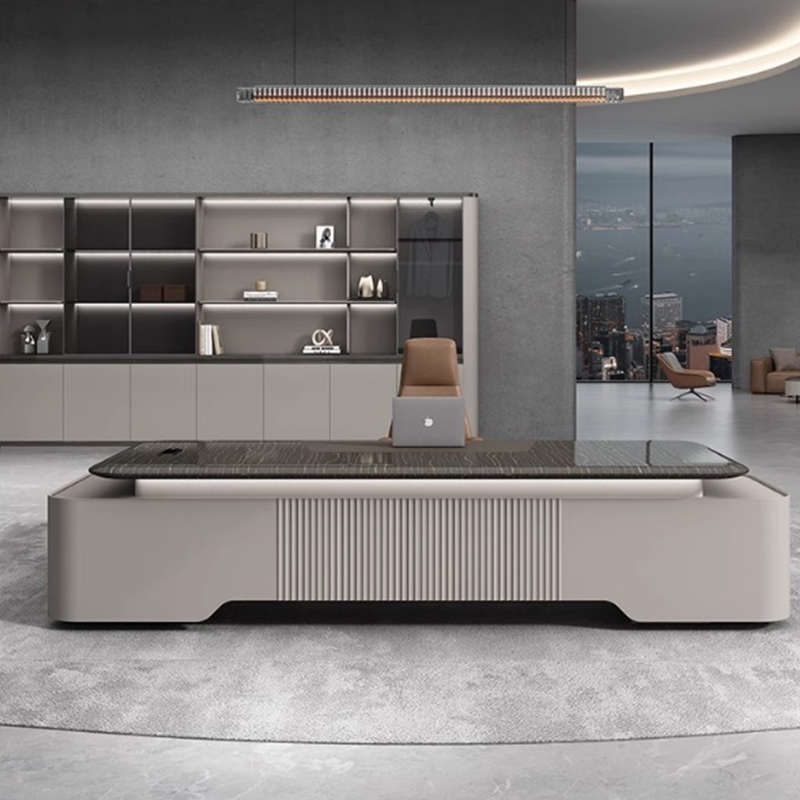 华祖亮光烤漆贴实木皮老板桌办公桌董事长办公总裁老板桌椅经理桌