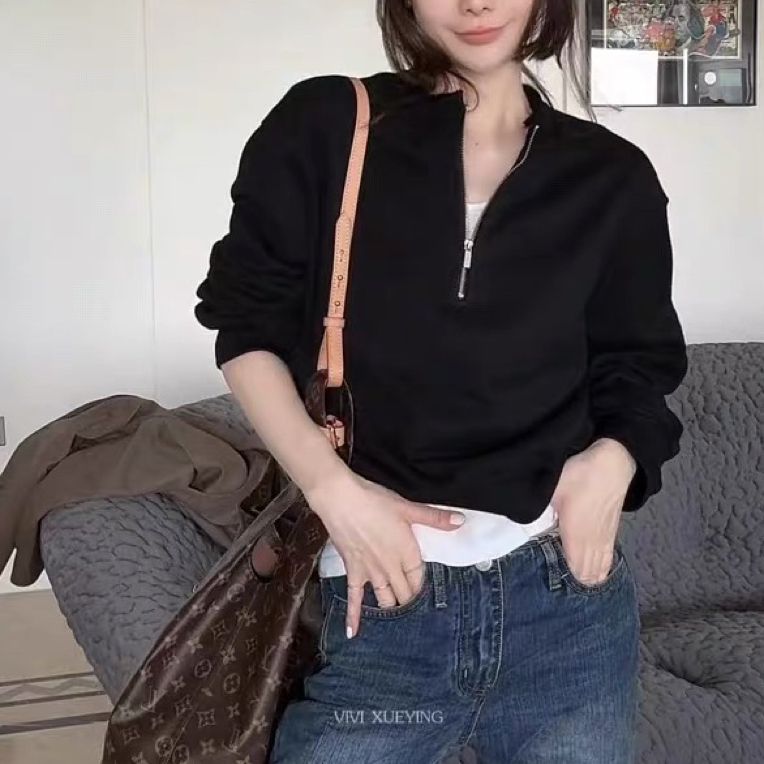 2025秋季新款欧货设计感半拉链卫衣上衣女