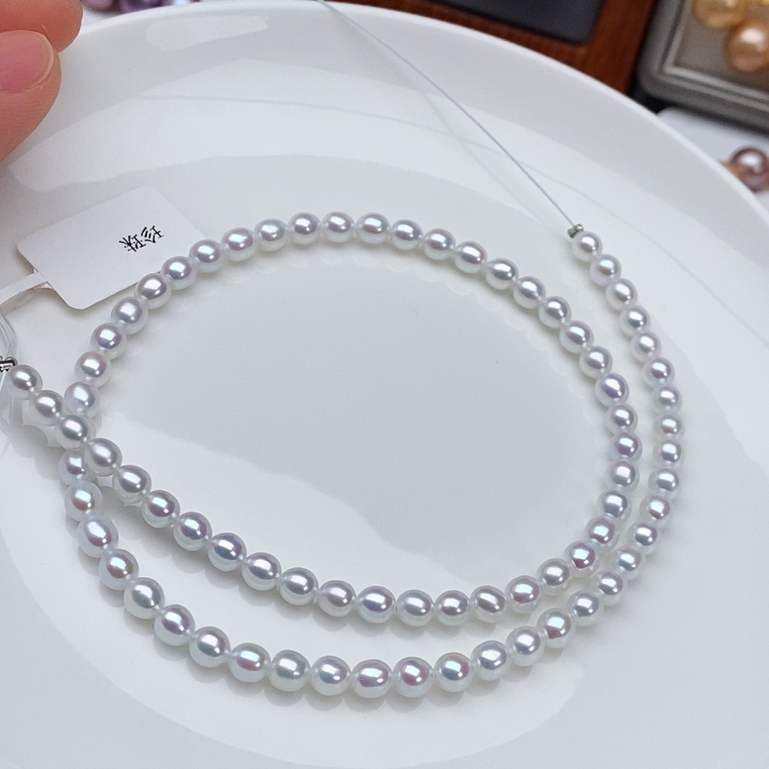 颈饰淡水珍珠银S925镶嵌蓝精灵4-5mm