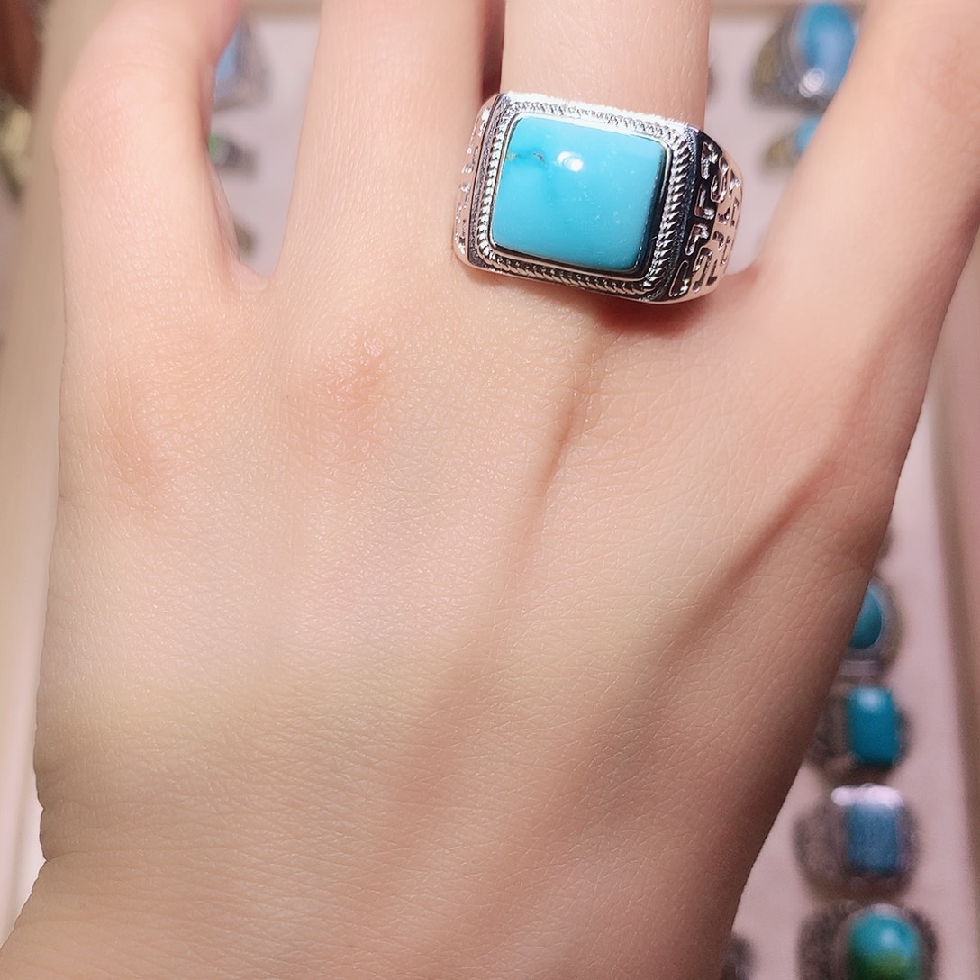 绿松石银S925镶嵌戒指