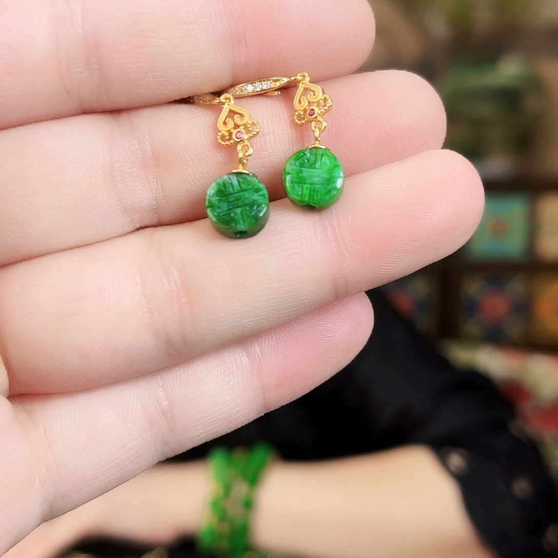 翡翠银S925镶嵌颈饰耳饰