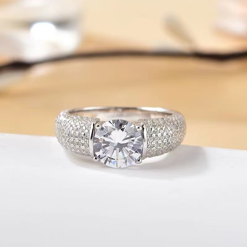 925银莫桑石戒指 925银莫桑石戒指【马蹄男戒2-3克拉】时尚经典轻奢