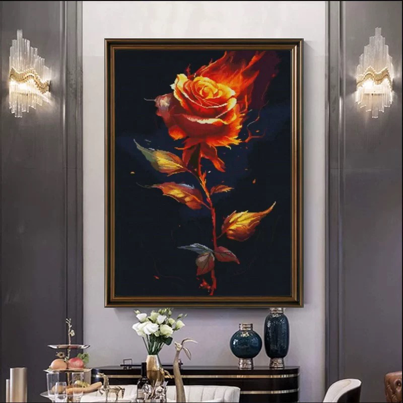 1.06大格纯手工绣好的十字绣成品1835烈火玫瑰装饰画客厅大气挂画