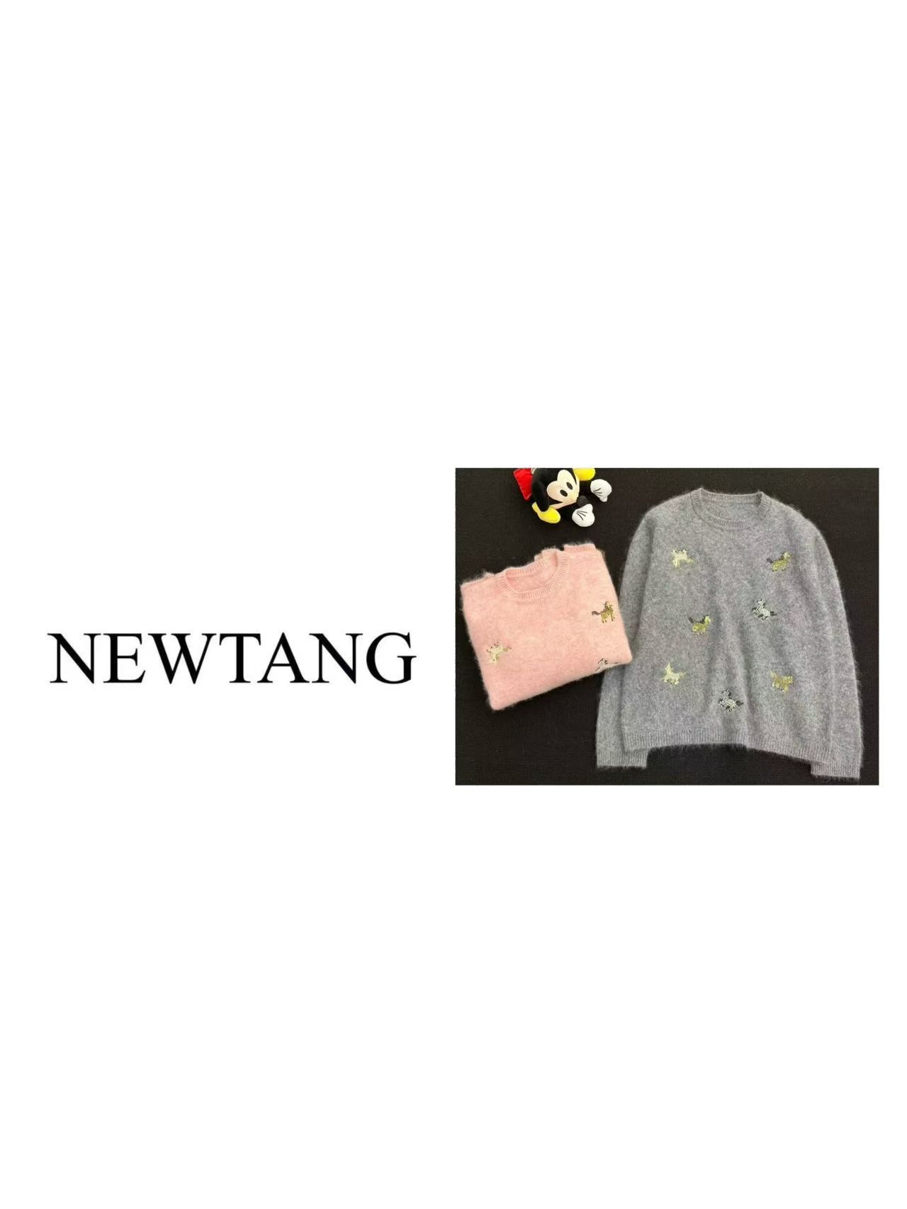 【串珠小马 】1225 100%羊毛圆领毛衣女串珠小马图案软糯针织上衣 